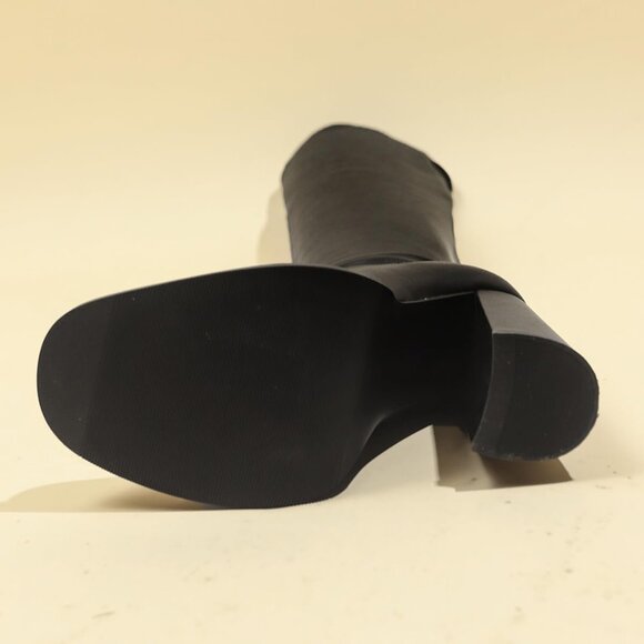 🆕Women Black Leather Over The Knee Thigh High Chunky Heel Pointed Toe Long Boot - Picture 8 of 9